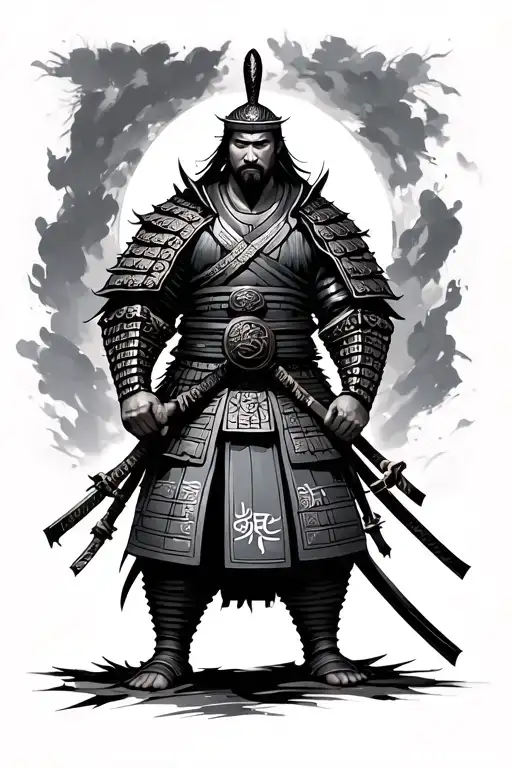 samurai warrior standing tattoo design idea