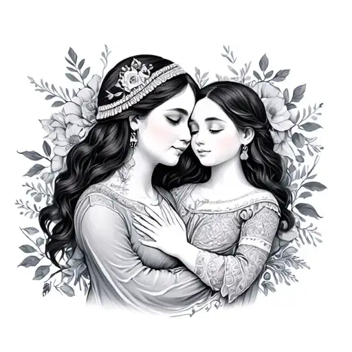 maternal love daughter care support Kokoshnik tattoo design idea