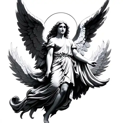 An angel that has opened its wings evenly tattoo design idea