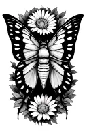 moth with virgo symbol on it with aster flower intertwined  tattoo design idea