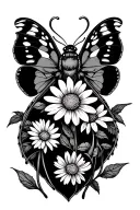 moth with virgo symbol on it with aster flower intertwined  tattoo design idea