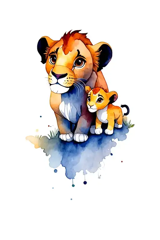 Simba and nala with baby tattoo design idea