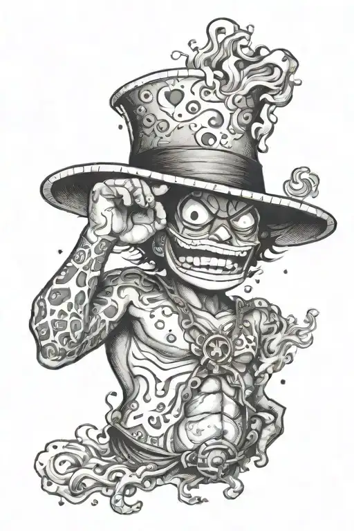 ace one piece face an torso fire tattoo design idea