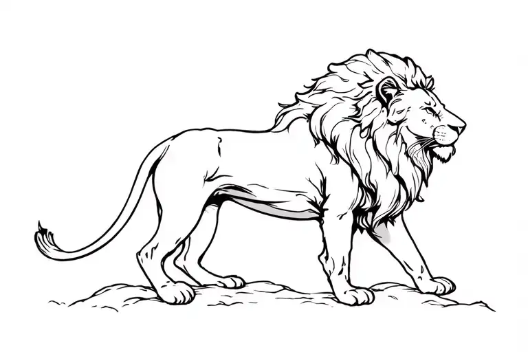 aslan from the chronicles of narnia in side profile full body. black and white in the illustrative style of early editio tattoo design idea