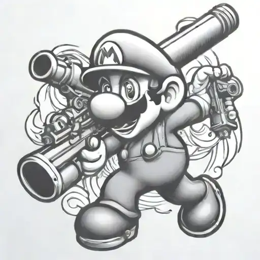 Mario holding rifle tattoo design idea