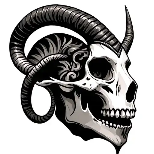 capricorn head half skull tattoo design idea