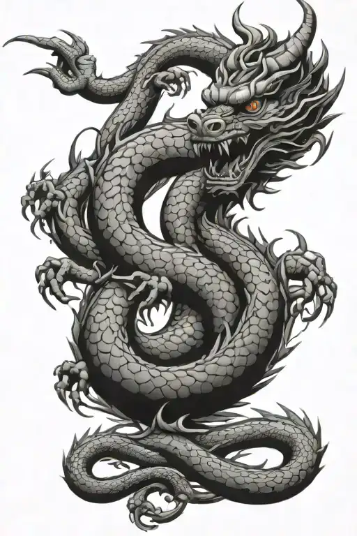 Oriental Dragon curled tattoo design idea