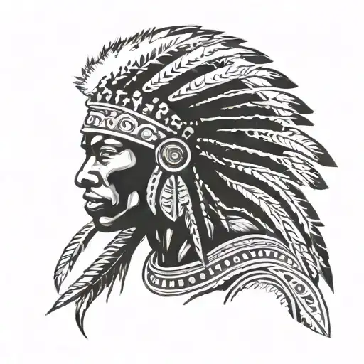 african warrior with native american headress tattoo design idea