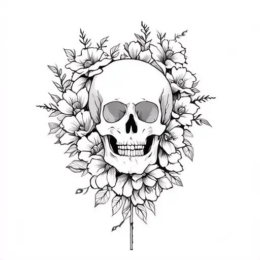 Death surrounded by flowers or trees, which will give it a more harmonious appearance, showing the unity of life. tattoo design idea
