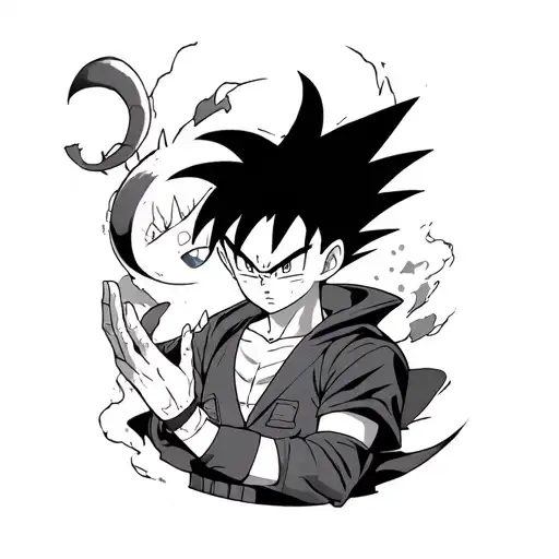 hunter x hunter, one piece, dragon ball z, ghost fighter, pokemon, digimon full sleeve left arm tattoo design idea