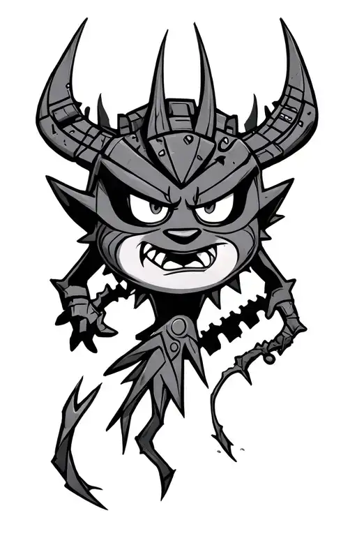 aku from crash bandicoot with gear integrated circuitry tattoo design idea