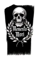 Memento Mori written in bold letters inside a laurel wreath tattoo design idea
