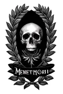 Memento Mori written in bold letters inside a laurel wreath tattoo design idea