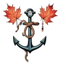 anchor with compass in the middle maple leaf as a background rope dangling and the number 27 on the anchor tattoo design idea