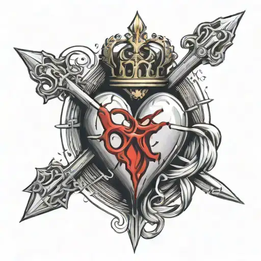 sacred heart with 3 swords and two blood drops tattoo design idea
