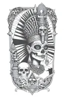  egyption goddess, skull background, pyramid, all seeing eye tattoo design idea