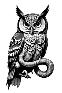 create a Mayan or Aztec type owl, I would like a snake in its talons tattoo design idea