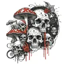 mushrooms and skulls tattoo design idea