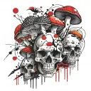 mushrooms and skulls tattoo design idea