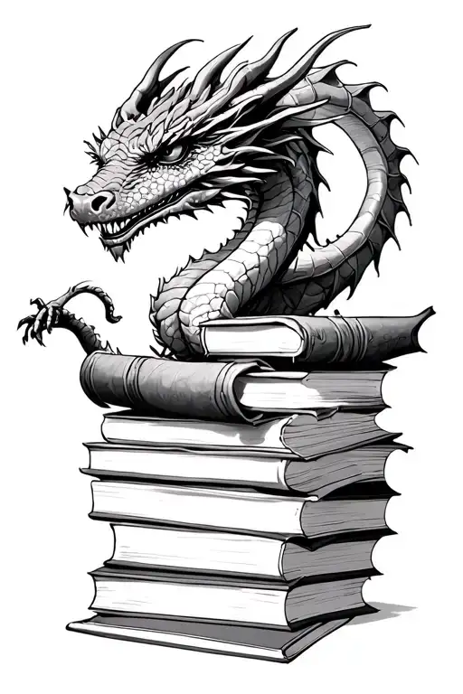 dragon hoarding books tattoo design idea