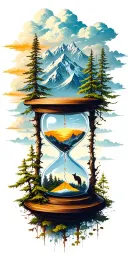 mountains, clouds, animals, hourglass , tree tattoo design idea