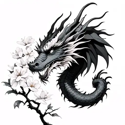 Dragon And Cherry Blossom tattoo design idea