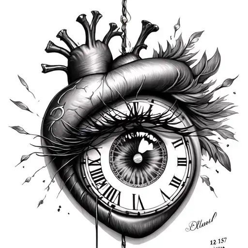 hypoplastic left heart syndrome heart, eye, clock, redeeemed in memory of Raelyn Elaine 12/15/16-01/15/17 tattoo design idea