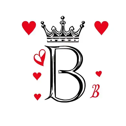 letter b with king of hearts crown  tattoo design idea