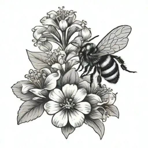 bee and violets simple tattoo design idea