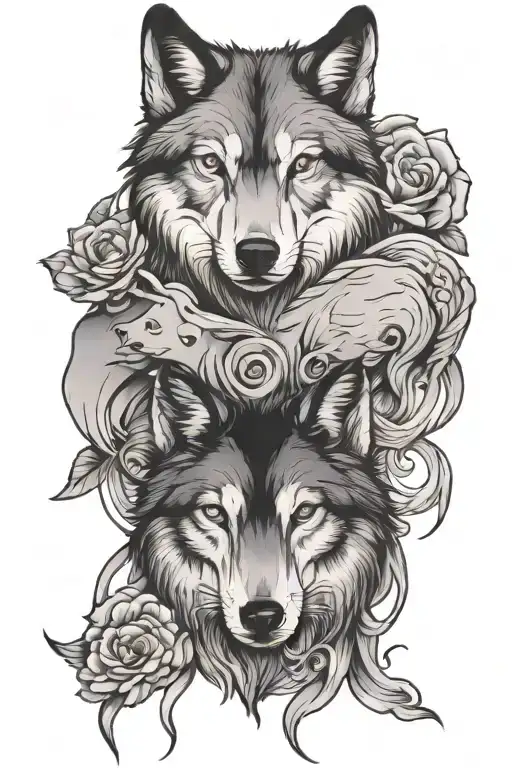 wolf face on one thigh and lamb face on other thigh in traditional tattoo art style  tattoo design idea