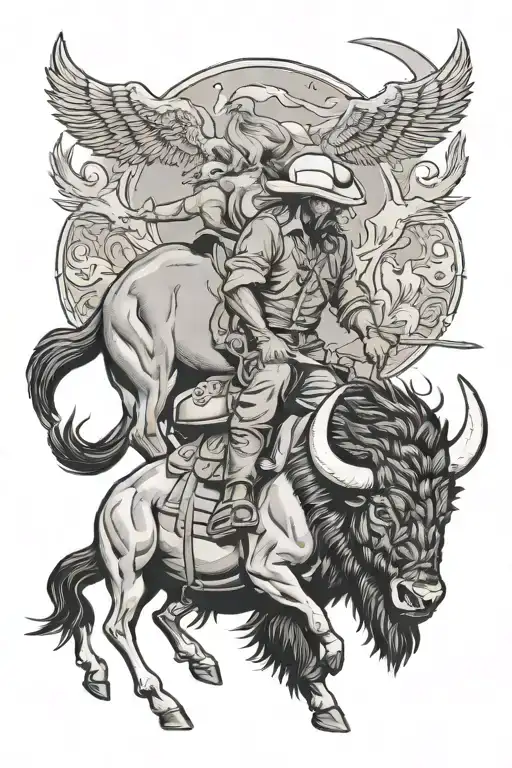 buffalo with trout and Wyoming bucking bronco tattoo design idea