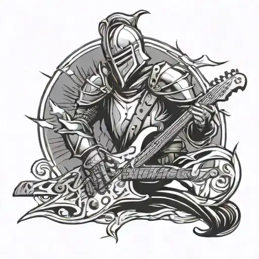 knight playing electric guitar tattoo design idea