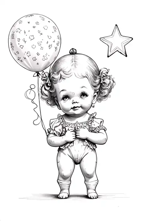 kewpie doll holding star balloon tattoo design idea