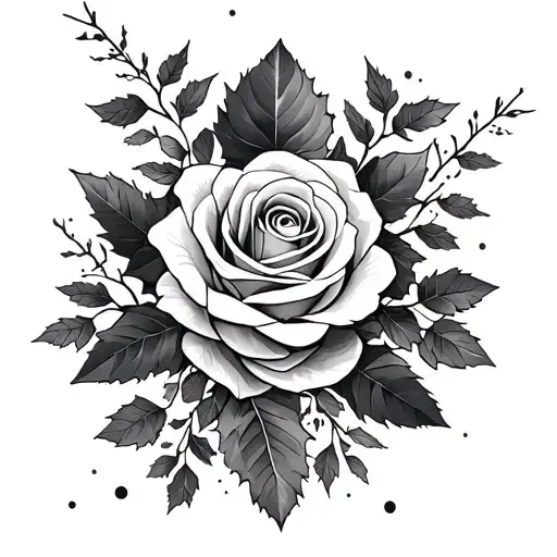 ivy leaves and vines with autumn leaves and Lyra constellation with geometric tribal style tattoos with roses and flutte tattoo design idea