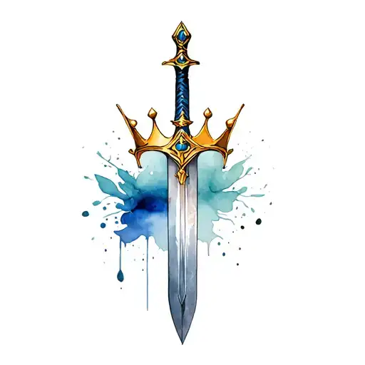 sword with a golden crown on top tattoo design idea