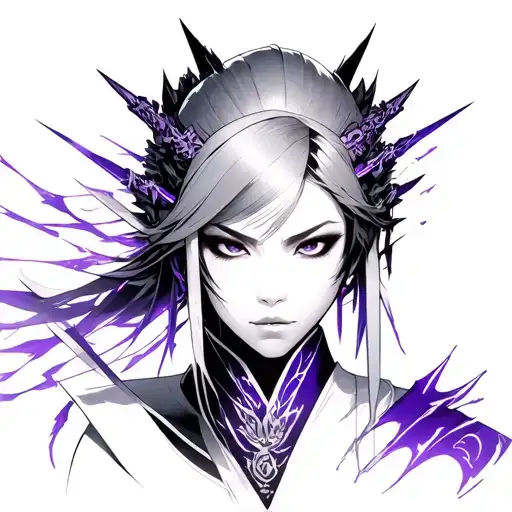 raiden shogun genshin impact electro purple female tattoo design idea