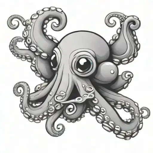 An animated cute octopus black and white in 2D tattoo design idea