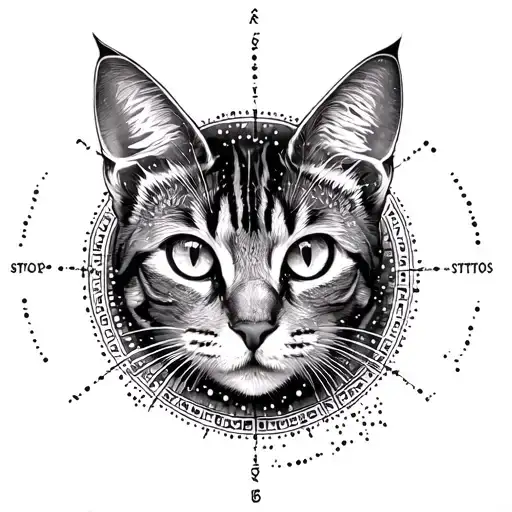 Bengal cat creates a magic circle and stops time tattoo design idea