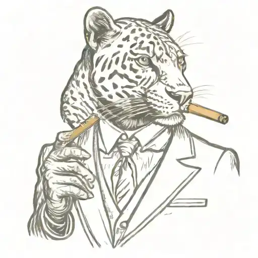 panther wearing a 3 piece suit smoking a cigar tattoo design idea