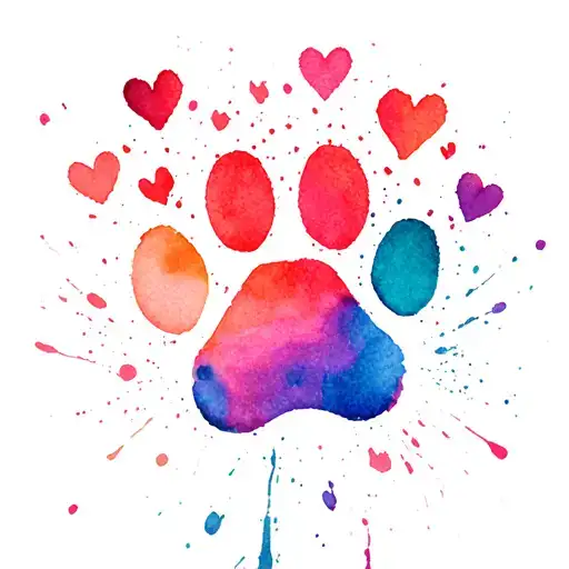 dog paw print hearts and color splashes tattoo design idea