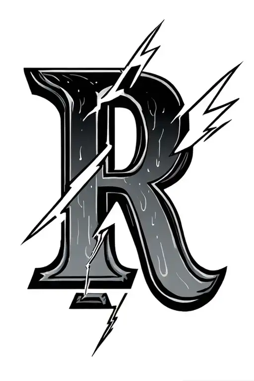 letter R with lighting bolt tattoo design idea