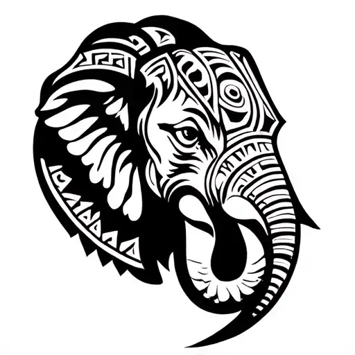 a elephant face in maori and geometric patterns  tattoo design idea