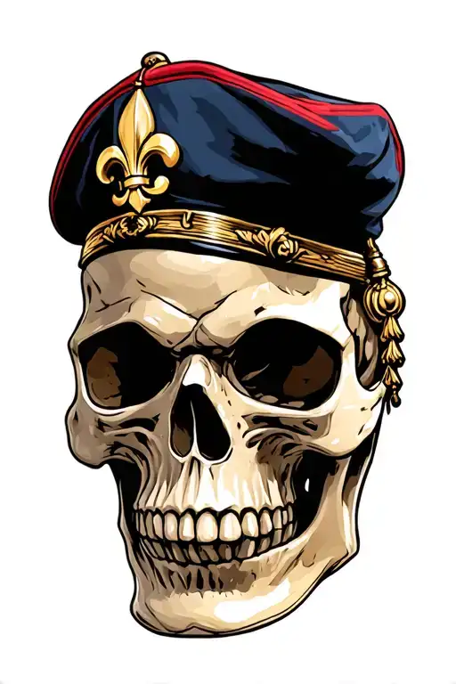 skull with French military beret and flaure de lys tattoo design idea