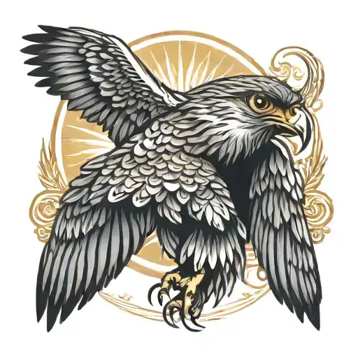 falcon with outstretched wings fantasy on nature background tattoo design idea