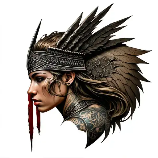 valkyrie warrior woman tattoo design idea