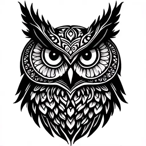 mandala owl face shaded background black tattoo design idea