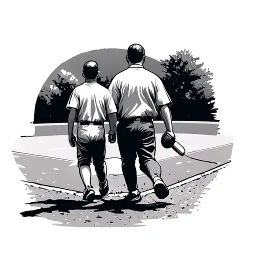 baseball field with father and son walking simple tattoo design idea