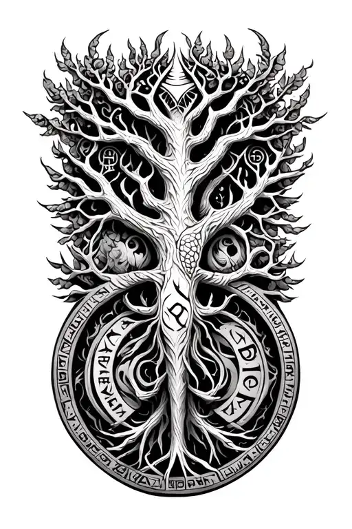 Jormungand Tree of life Corbeau Runes Engraved tattoo design idea