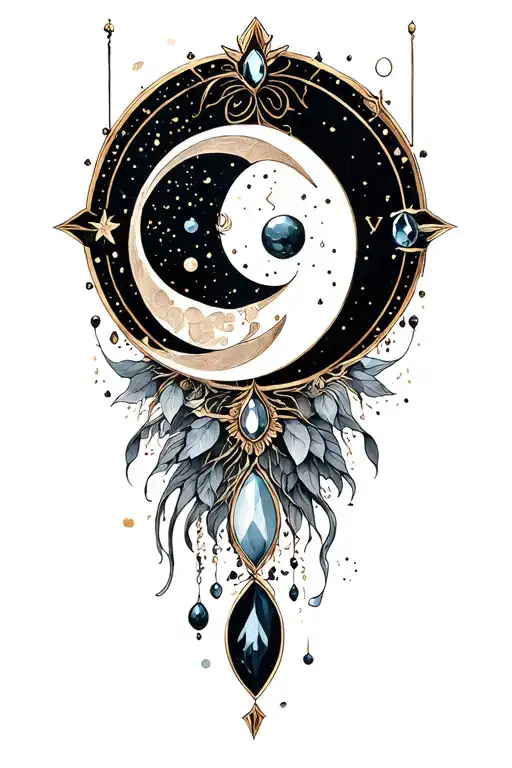 Zodiac moon jewels tattoo design idea