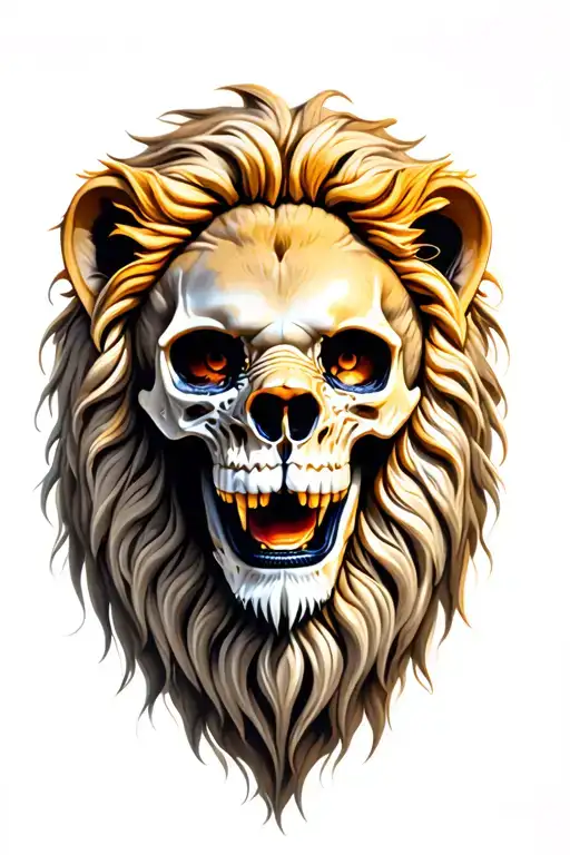 skull wearing a lion head tattoo design idea